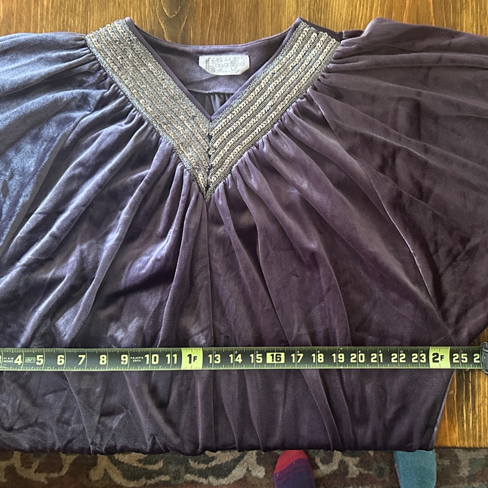 Vintage Charcoal Plum Velvet Kaftan ✨ Beaded Boho Witchy S/M - Picture 7 of 14